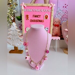 14k Gold Plated Dreaming of a Pink Christmas Charm Necklace